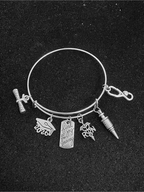 RN/Nursing Graduation Themed Charm Bangle Bracelet 2026